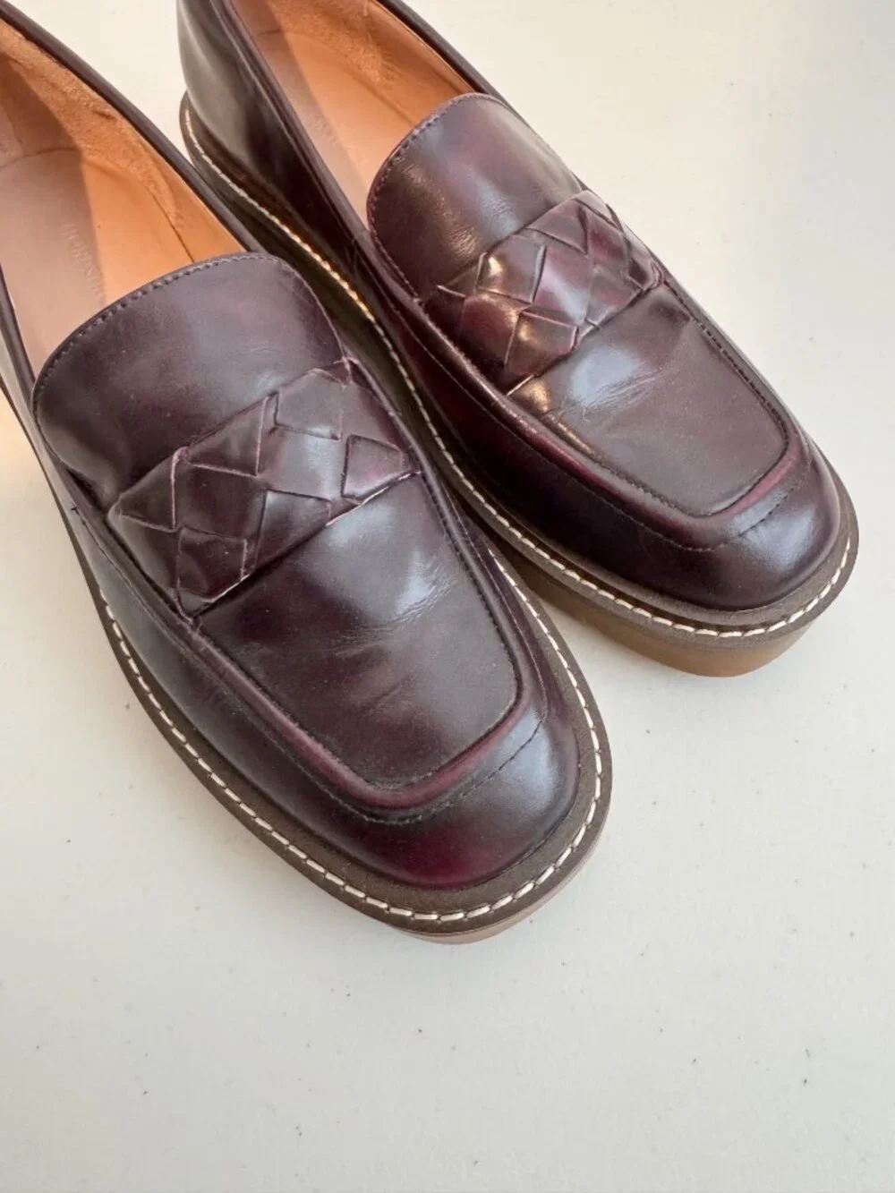 Nordstrom Notorie Leather Loafers Size 8 Burgundy Chunky Platform Shoes Academia